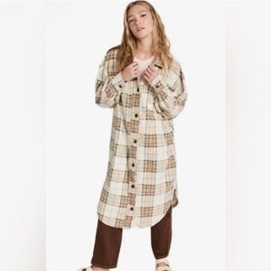 We The Free Cream and Brown Plaid Utility Jacket